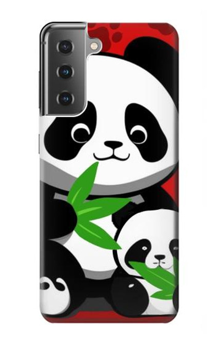 W3929 Cute Panda Eating Bamboo Hülle Schutzhülle Taschen und Leder Flip für Samsung Galaxy S21 Plus 5G, Galaxy S21+ 5G