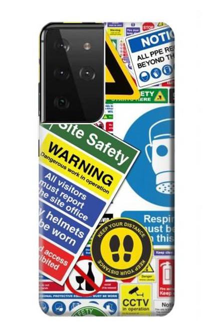 W3960 Safety Signs Sticker Collage Hülle Schutzhülle Taschen und Leder Flip für Samsung Galaxy S21 Ultra 5G