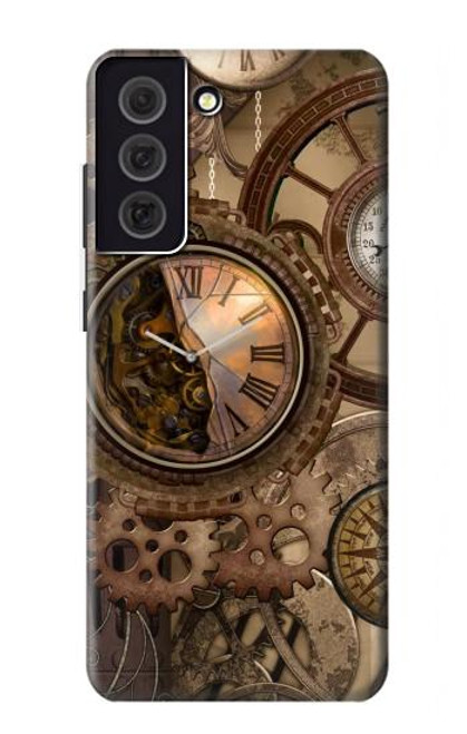 W3927 Compass Clock Gage Steampunk Hülle Schutzhülle Taschen und Leder Flip für Samsung Galaxy S21 FE 5G