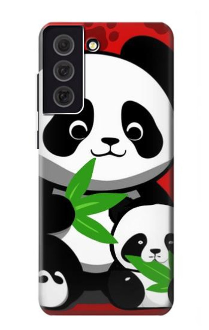 W3929 Cute Panda Eating Bamboo Hülle Schutzhülle Taschen und Leder Flip für Samsung Galaxy S21 FE 5G