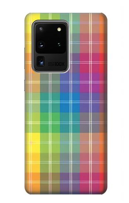 W3942 LGBTQ Rainbow Plaid Tartan Hülle Schutzhülle Taschen und Leder Flip für Samsung Galaxy S20 Ultra