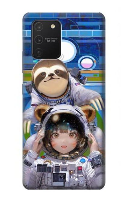 W3915 Raccoon Girl Baby Sloth Astronaut Suit Hülle Schutzhülle Taschen und Leder Flip für Samsung Galaxy S10 Lite