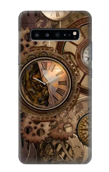 W3927 Compass Clock Gage Steampunk Hülle Schutzhülle Taschen und Leder Flip für Samsung Galaxy S10 5G
