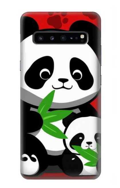 W3929 Cute Panda Eating Bamboo Hülle Schutzhülle Taschen und Leder Flip für Samsung Galaxy S10 5G