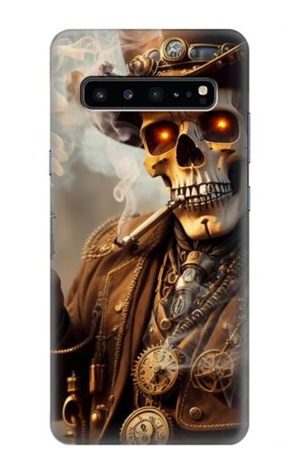 W3949 Steampunk Skull Smoking Hülle Schutzhülle Taschen und Leder Flip für Samsung Galaxy S10 5G