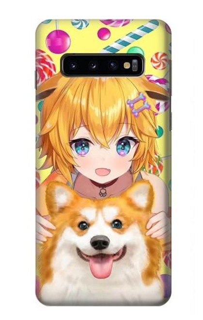 W3918 Baby Corgi Dog Corgi Girl Candy Hülle Schutzhülle Taschen und Leder Flip für Samsung Galaxy S10