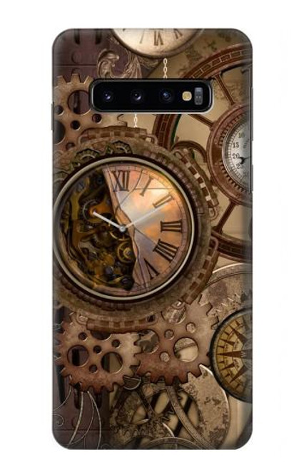 W3927 Compass Clock Gage Steampunk Hülle Schutzhülle Taschen und Leder Flip für Samsung Galaxy S10