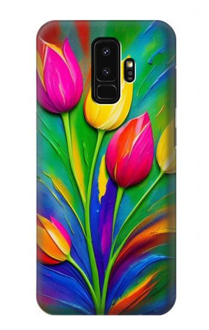 W3926 Colorful Tulip Oil Painting Hülle Schutzhülle Taschen und Leder Flip für Samsung Galaxy S9 Plus