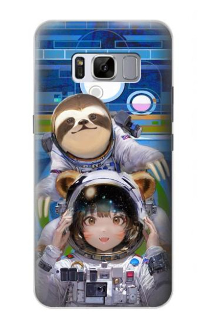 W3915 Raccoon Girl Baby Sloth Astronaut Suit Hülle Schutzhülle Taschen und Leder Flip für Samsung Galaxy S8 Plus