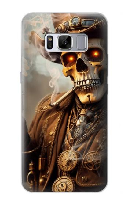 W3949 Steampunk Skull Smoking Hülle Schutzhülle Taschen und Leder Flip für Samsung Galaxy S8 Plus