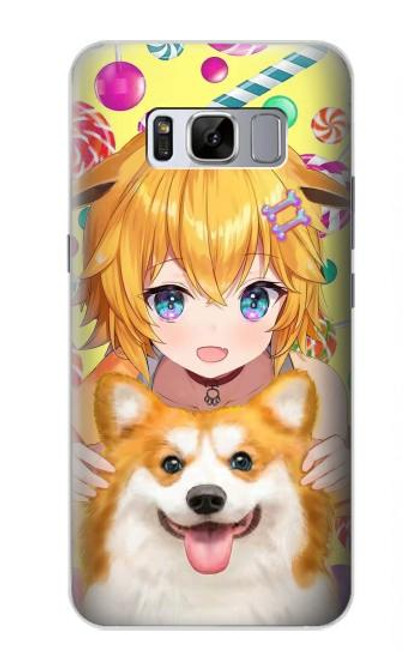 W3918 Baby Corgi Dog Corgi Girl Candy Hülle Schutzhülle Taschen und Leder Flip für Samsung Galaxy S8