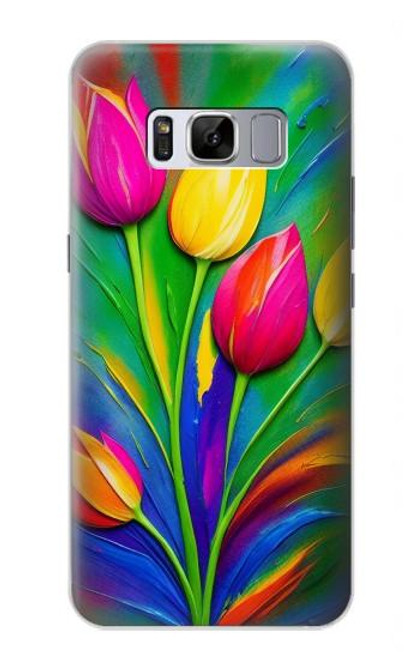 W3926 Colorful Tulip Oil Painting Hülle Schutzhülle Taschen und Leder Flip für Samsung Galaxy S8