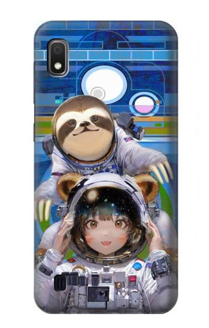 W3915 Raccoon Girl Baby Sloth Astronaut Suit Hülle Schutzhülle Taschen und Leder Flip für Samsung Galaxy A10