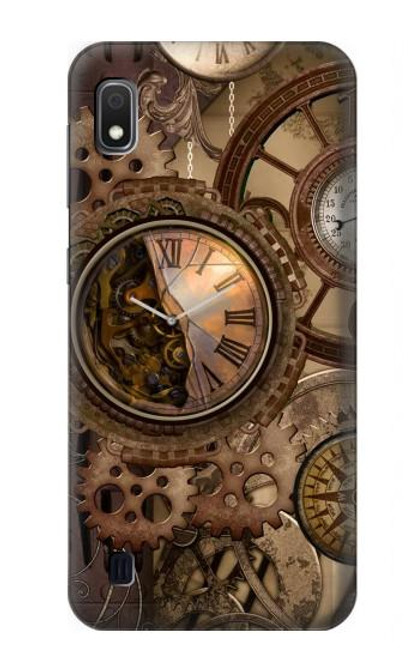 W3927 Compass Clock Gage Steampunk Hülle Schutzhülle Taschen und Leder Flip für Samsung Galaxy A10