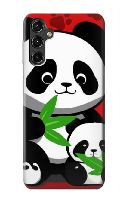 W3929 Cute Panda Eating Bamboo Hülle Schutzhülle Taschen und Leder Flip für Samsung Galaxy A14 5G