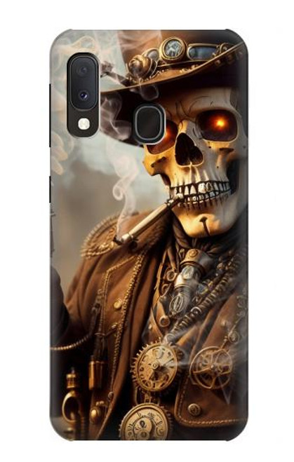 W3949 Steampunk Skull Smoking Hülle Schutzhülle Taschen und Leder Flip für Samsung Galaxy A20e