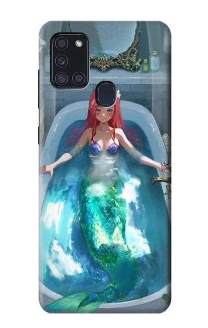 W3911 Cute Little Mermaid Aqua Spa Hülle Schutzhülle Taschen und Leder Flip für Samsung Galaxy A21s