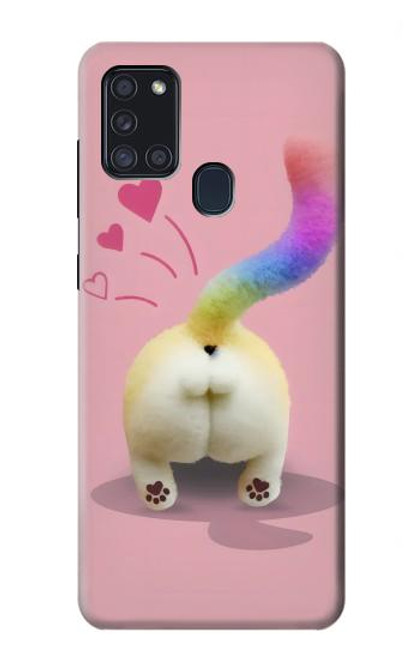 W3923 Cat Bottom Rainbow Tail Hülle Schutzhülle Taschen und Leder Flip für Samsung Galaxy A21s
