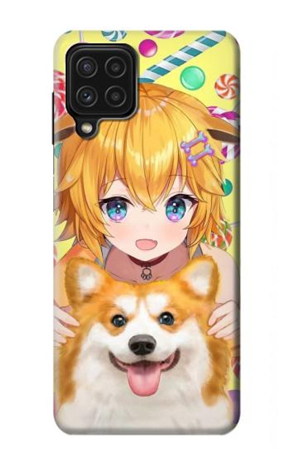 W3918 Baby Corgi Dog Corgi Girl Candy Hülle Schutzhülle Taschen und Leder Flip für Samsung Galaxy A22 4G