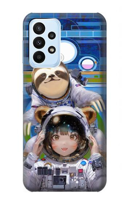 W3915 Raccoon Girl Baby Sloth Astronaut Suit Hülle Schutzhülle Taschen und Leder Flip für Samsung Galaxy A23