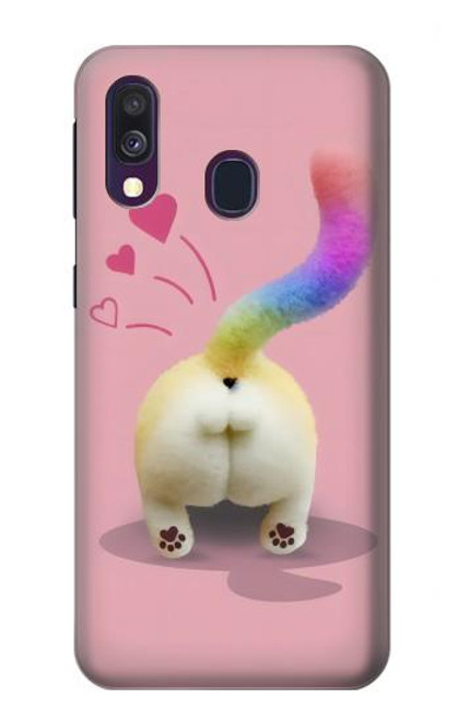 W3923 Cat Bottom Rainbow Tail Hülle Schutzhülle Taschen und Leder Flip für Samsung Galaxy A40