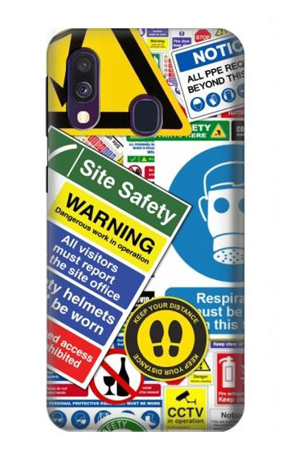 W3960 Safety Signs Sticker Collage Hülle Schutzhülle Taschen und Leder Flip für Samsung Galaxy A40