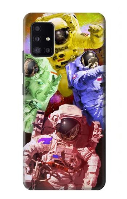 W3914 Colorful Nebula Astronaut Suit Galaxy Hülle Schutzhülle Taschen und Leder Flip für Samsung Galaxy A41