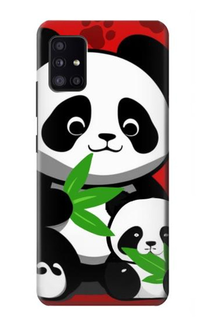 W3929 Cute Panda Eating Bamboo Hülle Schutzhülle Taschen und Leder Flip für Samsung Galaxy A41