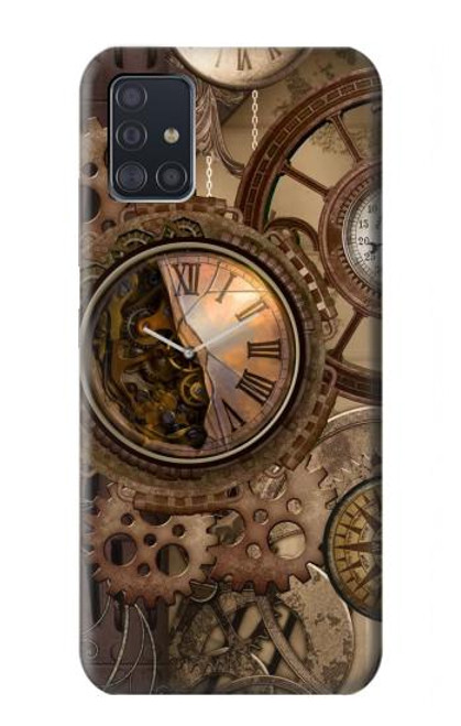 W3927 Compass Clock Gage Steampunk Hülle Schutzhülle Taschen und Leder Flip für Samsung Galaxy A51 5G