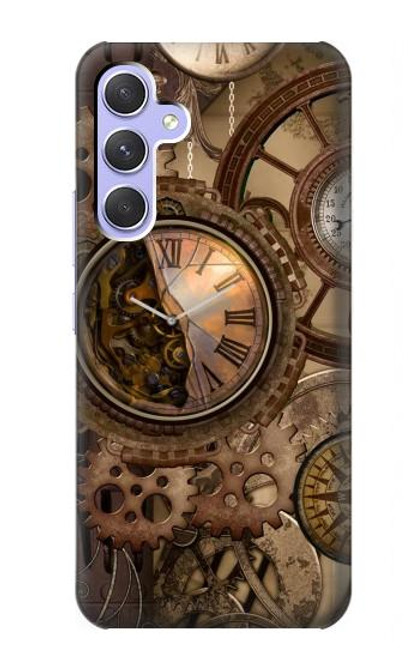 W3927 Compass Clock Gage Steampunk Hülle Schutzhülle Taschen und Leder Flip für Samsung Galaxy A54 5G