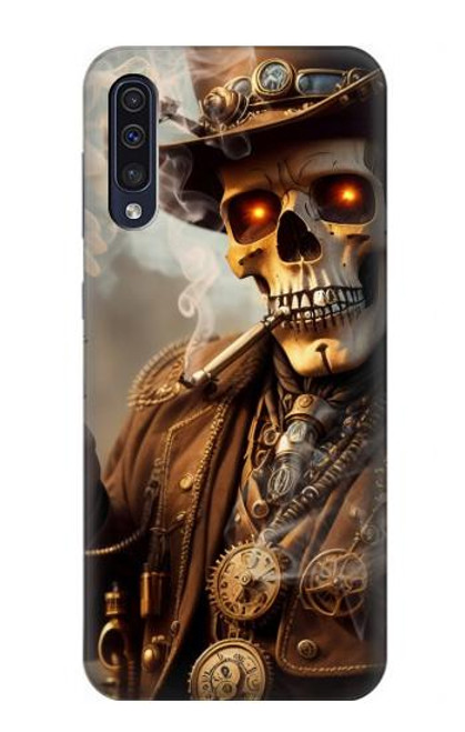 W3949 Steampunk Skull Smoking Hülle Schutzhülle Taschen und Leder Flip für Samsung Galaxy A70