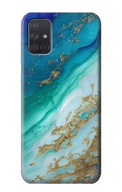 W3920 Abstract Ocean Blue Color Mixed Emerald Hülle Schutzhülle Taschen und Leder Flip für Samsung Galaxy A71 5G