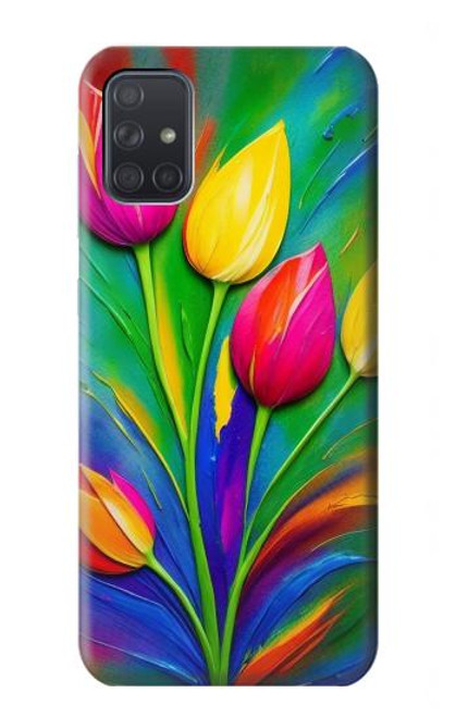 W3926 Colorful Tulip Oil Painting Hülle Schutzhülle Taschen und Leder Flip für Samsung Galaxy A71 5G