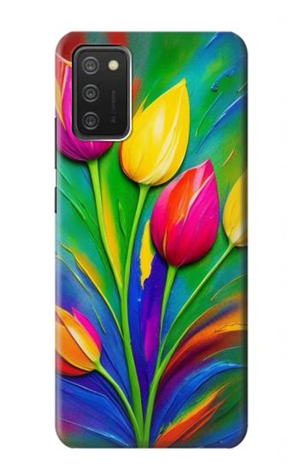 W3926 Colorful Tulip Oil Painting Hülle Schutzhülle Taschen und Leder Flip für Samsung Galaxy A03S