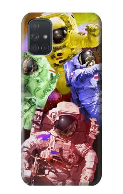 W3914 Colorful Nebula Astronaut Suit Galaxy Hülle Schutzhülle Taschen und Leder Flip für Samsung Galaxy A71