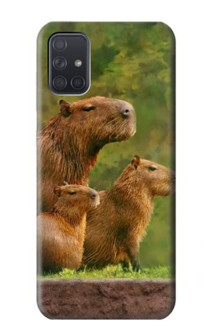 W3917 Capybara Family Giant Guinea Pig Hülle Schutzhülle Taschen und Leder Flip für Samsung Galaxy A71