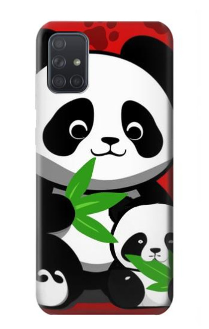 W3929 Cute Panda Eating Bamboo Hülle Schutzhülle Taschen und Leder Flip für Samsung Galaxy A71