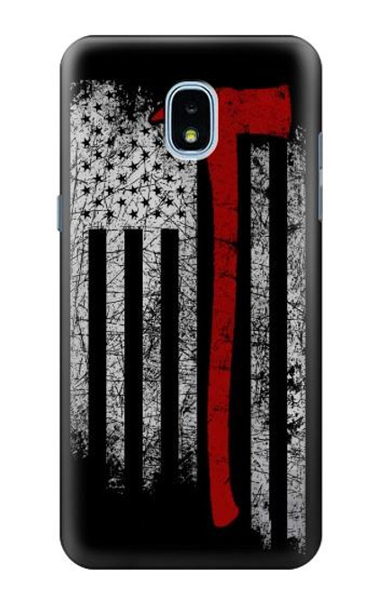 W3958 Firefighter Axe Flag Hülle Schutzhülle Taschen und Leder Flip für Samsung Galaxy J3 (2018), J3 Star, J3 V 3rd Gen, J3 Orbit, J3 Achieve, Express Prime 3, Amp Prime 3