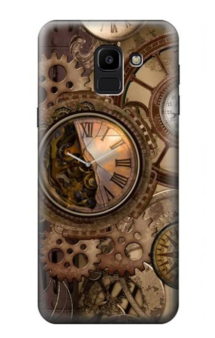 W3927 Compass Clock Gage Steampunk Hülle Schutzhülle Taschen und Leder Flip für Samsung Galaxy J6 (2018)