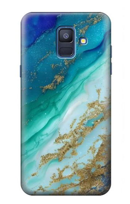W3920 Abstract Ocean Blue Color Mixed Emerald Hülle Schutzhülle Taschen und Leder Flip für Samsung Galaxy A6 (2018)