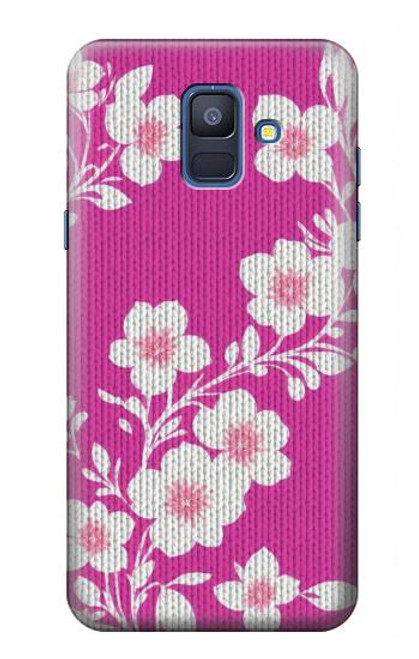 W3924 Cherry Blossom Pink Background Hülle Schutzhülle Taschen und Leder Flip für Samsung Galaxy A6 (2018)