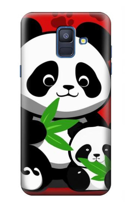 W3929 Cute Panda Eating Bamboo Hülle Schutzhülle Taschen und Leder Flip für Samsung Galaxy A6 (2018)