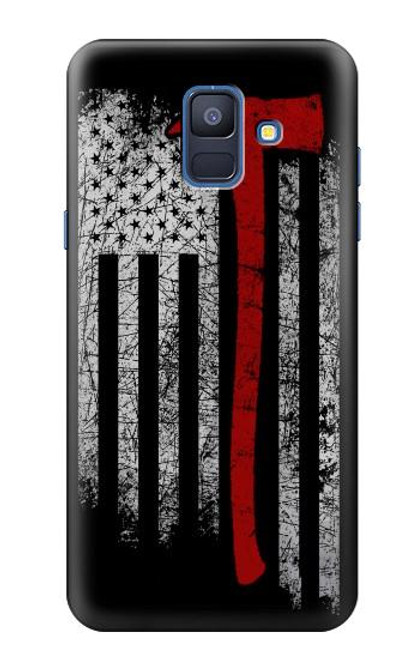 W3958 Firefighter Axe Flag Hülle Schutzhülle Taschen und Leder Flip für Samsung Galaxy A6 (2018)