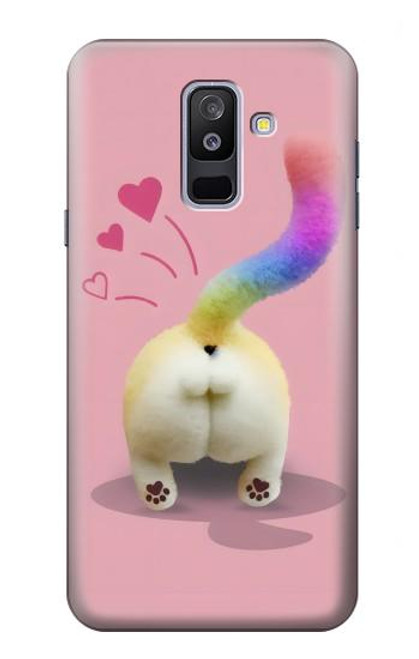 W3923 Cat Bottom Rainbow Tail Hülle Schutzhülle Taschen und Leder Flip für Samsung Galaxy A6+ (2018), J8 Plus 2018, A6 Plus 2018