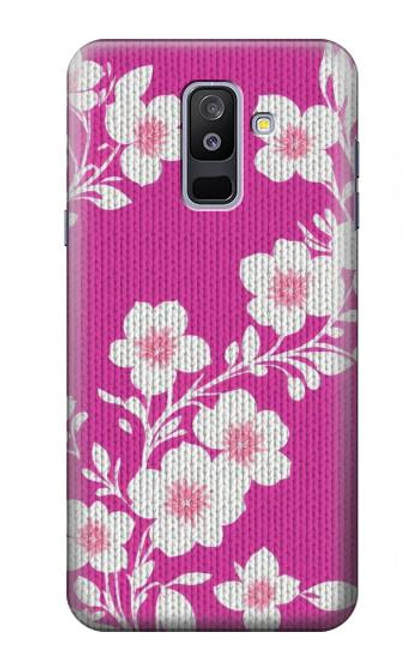W3924 Cherry Blossom Pink Background Hülle Schutzhülle Taschen und Leder Flip für Samsung Galaxy A6+ (2018), J8 Plus 2018, A6 Plus 2018