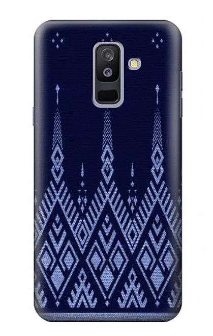 W3950 Textile Thai Blue Pattern Hülle Schutzhülle Taschen und Leder Flip für Samsung Galaxy A6+ (2018), J8 Plus 2018, A6 Plus 2018