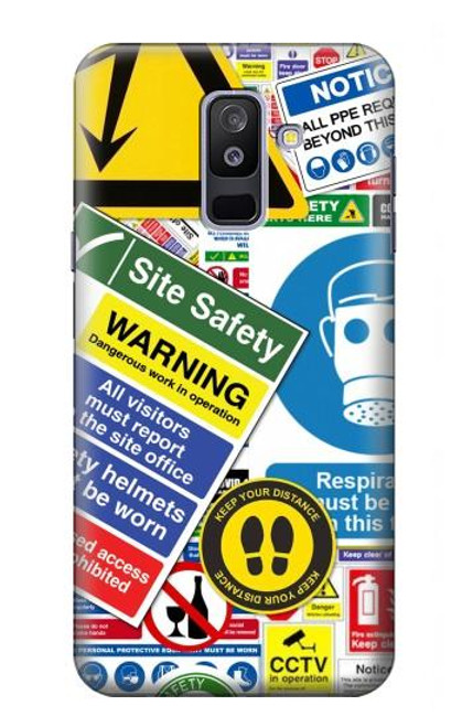 W3960 Safety Signs Sticker Collage Hülle Schutzhülle Taschen und Leder Flip für Samsung Galaxy A6+ (2018), J8 Plus 2018, A6 Plus 2018