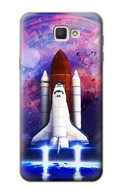 W3913 Colorful Nebula Space Shuttle Hülle Schutzhülle Taschen und Leder Flip für Samsung Galaxy J7 Prime (SM-G610F)