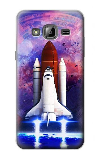 W3913 Colorful Nebula Space Shuttle Hülle Schutzhülle Taschen und Leder Flip für Samsung Galaxy J3 (2016)