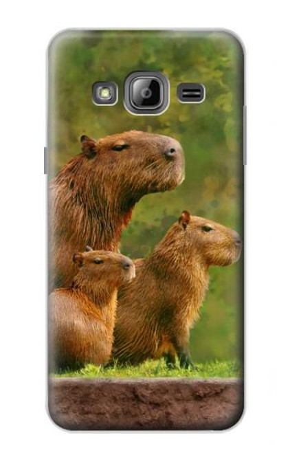 W3917 Capybara Family Giant Guinea Pig Hülle Schutzhülle Taschen und Leder Flip für Samsung Galaxy J3 (2016)